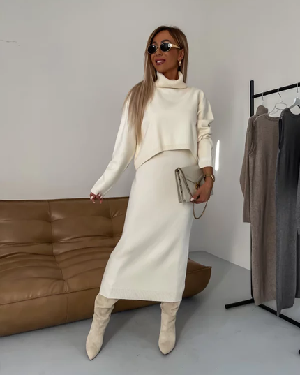Women's Turtleneck Sweater and Long Skirt Knit Set