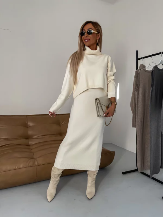 Women's Turtleneck Sweater and Long Skirt Knit Set