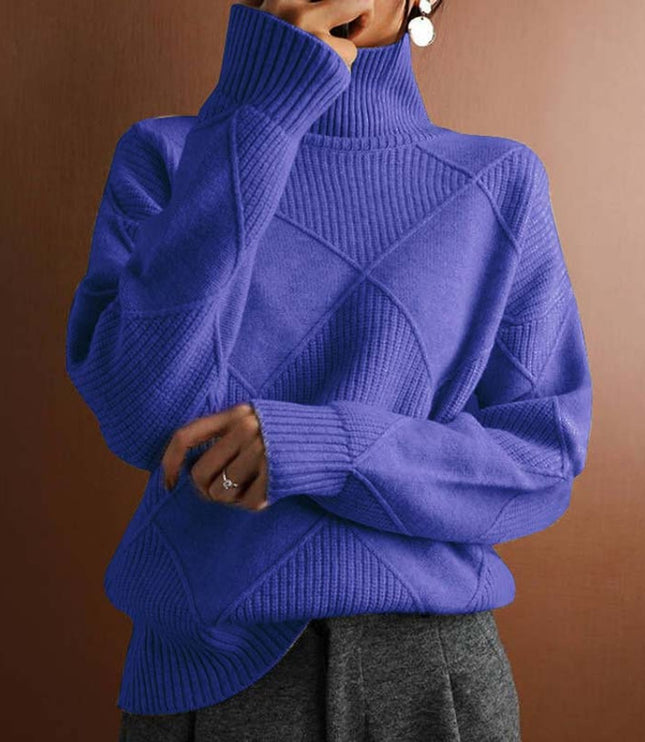 Women's Turtleneck Sweater in an Oversized Diamond Knit