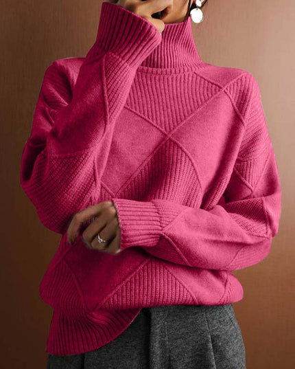 Women's Turtleneck Sweater in an Oversized Diamond Knit