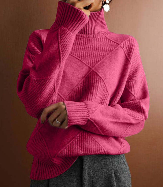 Women's Turtleneck Sweater in an Oversized Diamond Knit