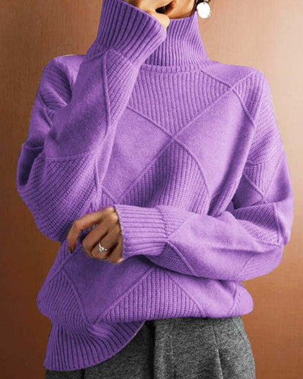 Women's Turtleneck Sweater in an Oversized Diamond Knit