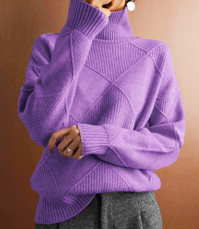 Women's Turtleneck Sweater in an Oversized Diamond Knit