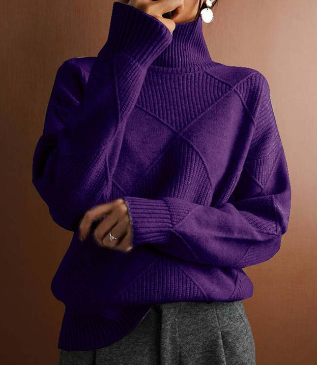 Women's Turtleneck Sweater in an Oversized Diamond Knit
