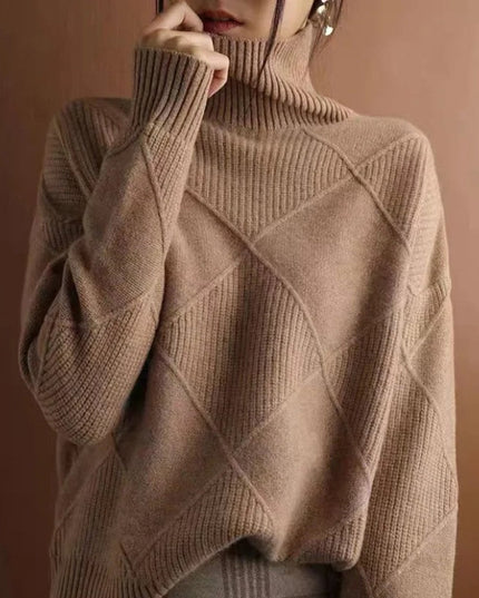 Women's Turtleneck Sweater in an Oversized Diamond Knit