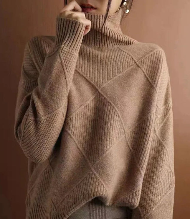 Women's Turtleneck Sweater in an Oversized Diamond Knit