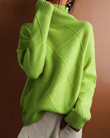 Women's Turtleneck Sweater in an Oversized Diamond Knit