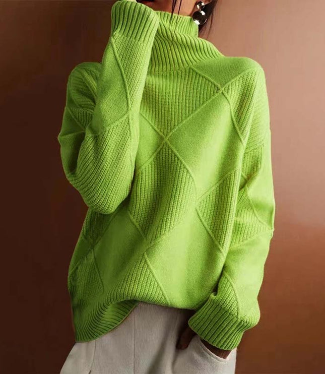 Women's Turtleneck Sweater in an Oversized Diamond Knit