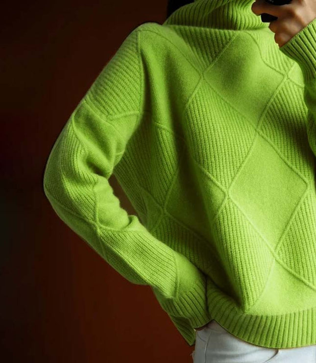 Women's Turtleneck Sweater in an Oversized Diamond Knit