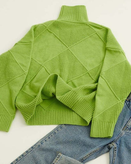 Women's Turtleneck Sweater in an Oversized Diamond Knit