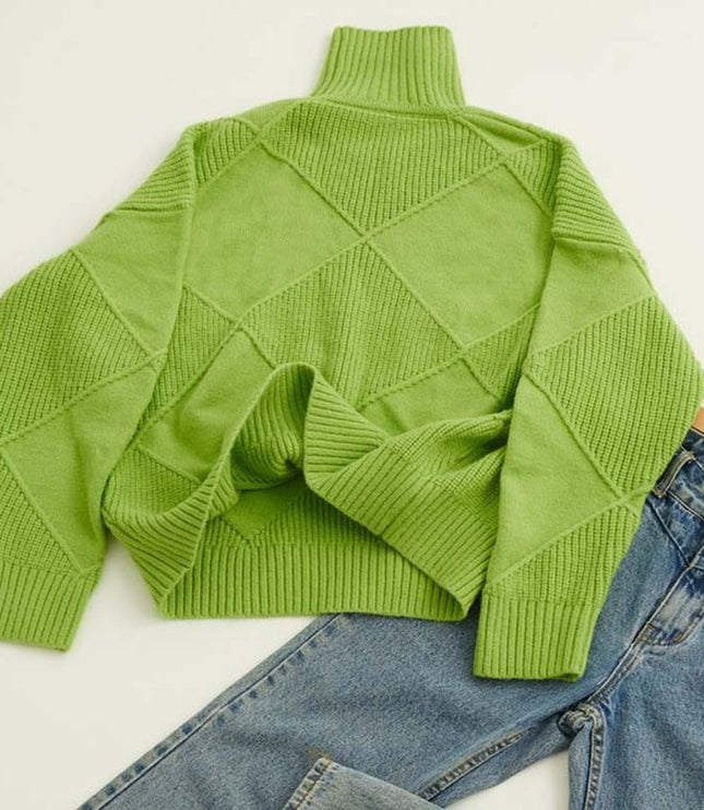 Women's Turtleneck Sweater in an Oversized Diamond Knit
