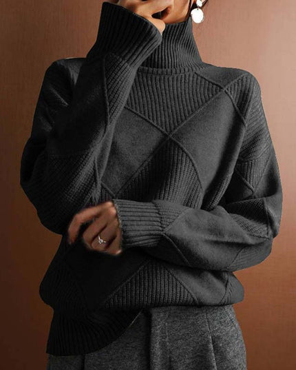 Women's Turtleneck Sweater in an Oversized Diamond Knit