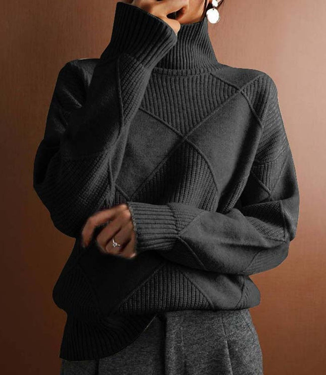 Women's Turtleneck Sweater in an Oversized Diamond Knit