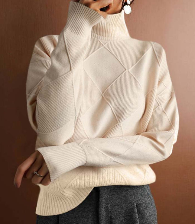 Women's Turtleneck Sweater in an Oversized Diamond Knit