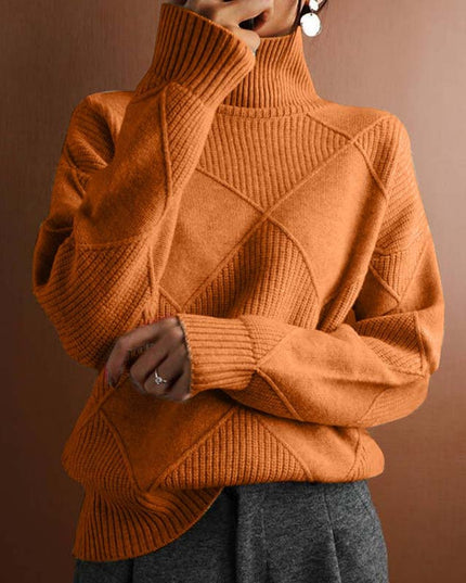 Women's Turtleneck Sweater in an Oversized Diamond Knit