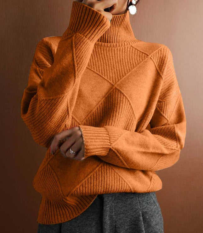 Women's Turtleneck Sweater in an Oversized Diamond Knit