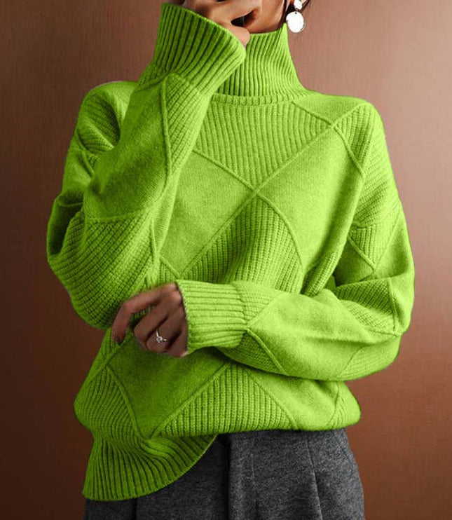 Women's Turtleneck Sweater in an Oversized Diamond Knit
