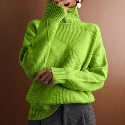 Women's Turtleneck Sweater in an Oversized Diamond Knit