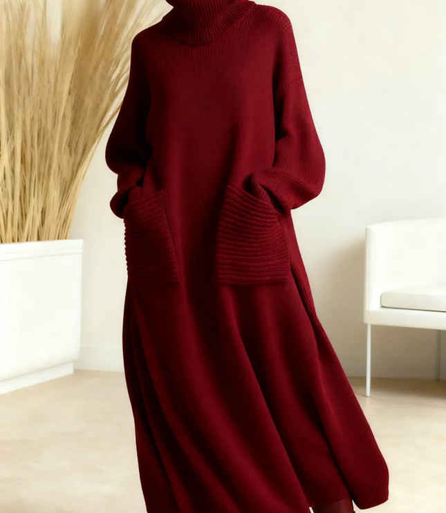 Women's Turtleneck Sweater Maxi Dress with Pockets