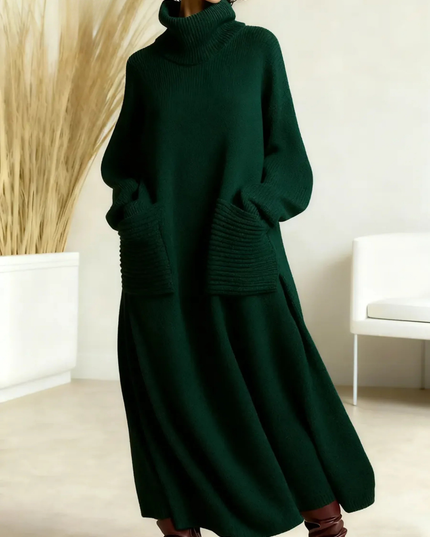 Women's Turtleneck Sweater Maxi Dress with Pockets