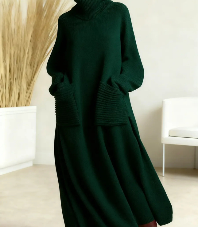 Women's Turtleneck Sweater Maxi Dress with Pockets