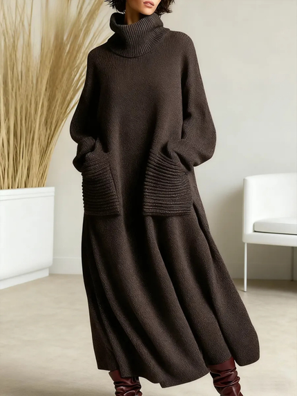 Women's Turtleneck Sweater Maxi Dress with Pockets