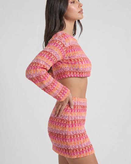 Women's Two Piece Co-ord Crop Top and Skirt Set for Summer