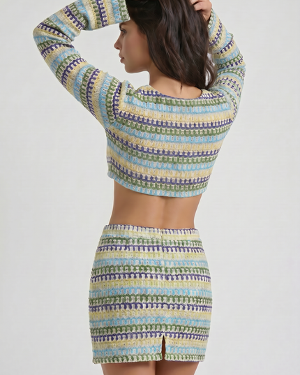 Women's Two Piece Co-ord Crop Top and Skirt Set for Summer