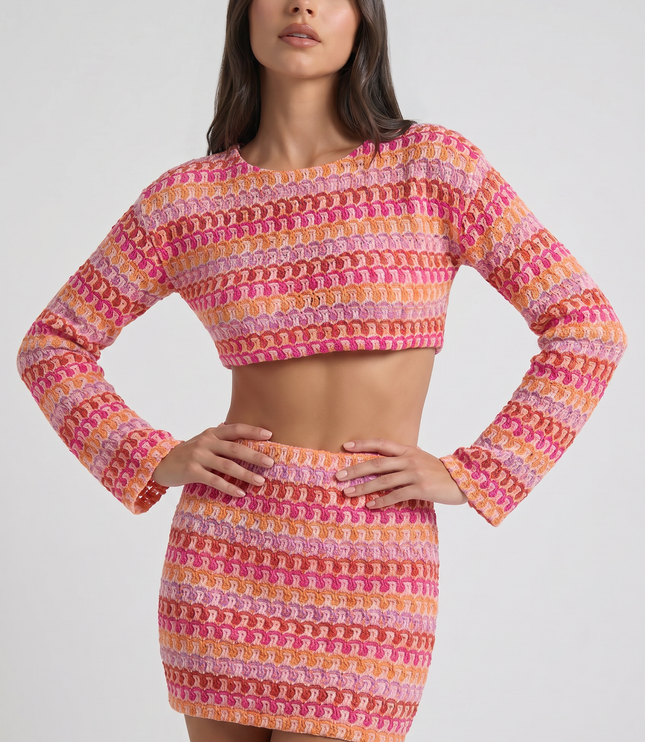Women's Two Piece Co-ord Crop Top and Skirt Set for Summer