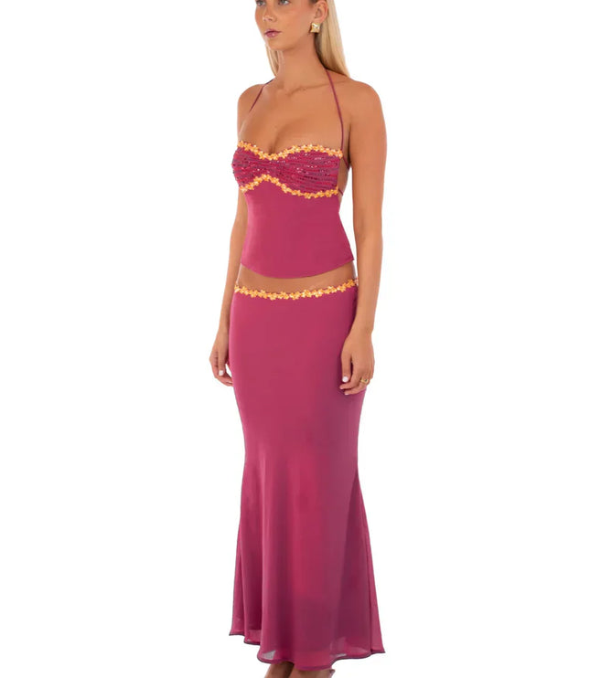 Women's Two Piece Co-ord Set Crop Top and Skirt Summer