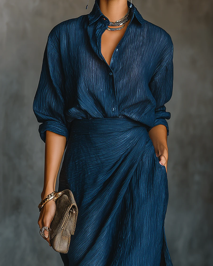 Women's Two-Piece Maxi Set in Navy with Long Sleeves