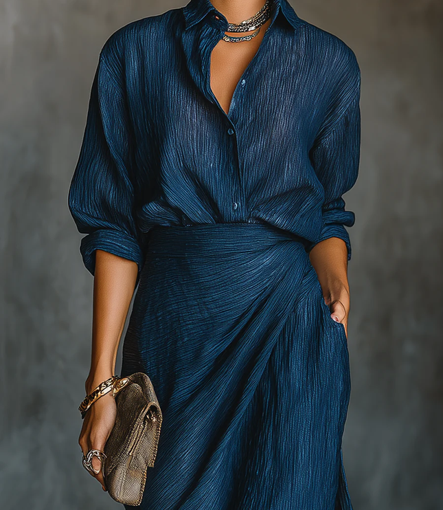 Women's Two-Piece Maxi Set in Navy with Long Sleeves