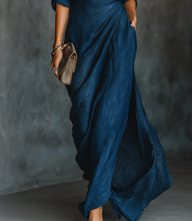 Women's Two-Piece Maxi Set in Navy with Long Sleeves