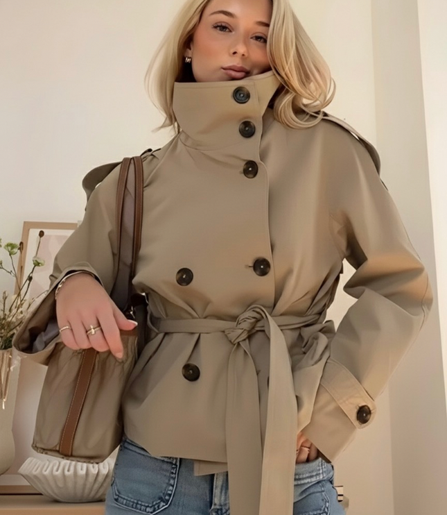Women's Utility Jacket with Double-Breasted Front and Stand Collar