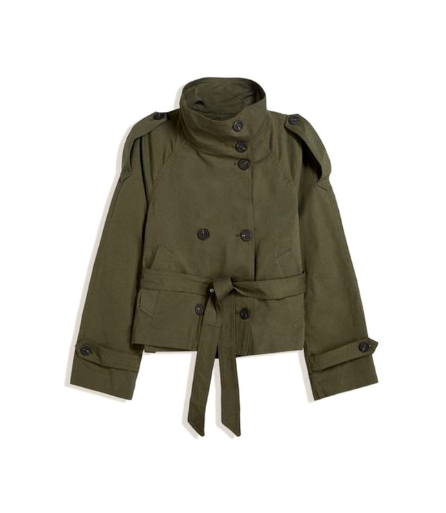 Women's Utility Jacket with Double-Breasted Front and Stand Collar