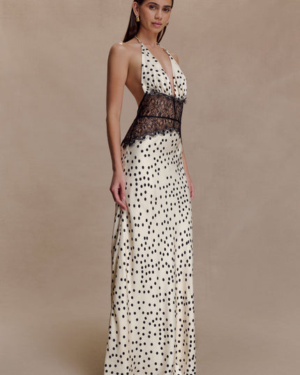 Women's V-Neck Polka Dot Maxi Dress for Summer Weddings