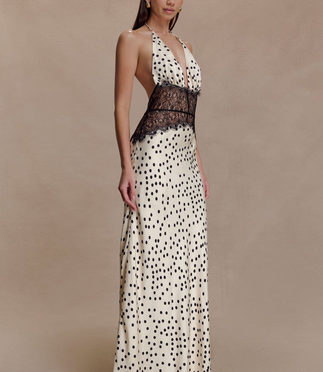 Women's V-Neck Polka Dot Maxi Dress for Summer Weddings