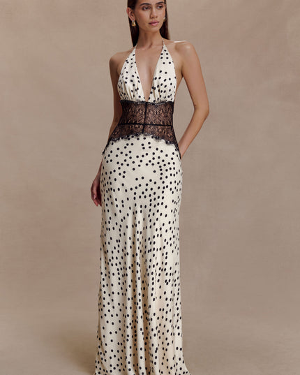 Women's V-Neck Polka Dot Maxi Dress for Summer Weddings