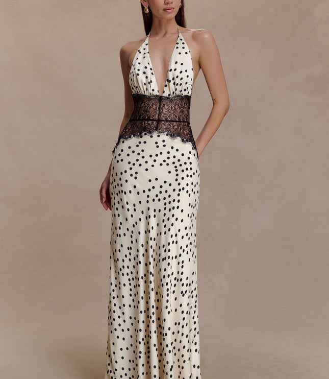 Women's V-Neck Polka Dot Maxi Dress for Summer Weddings