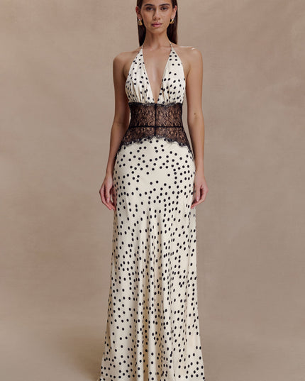 Women's V-Neck Polka Dot Maxi Dress for Summer Weddings