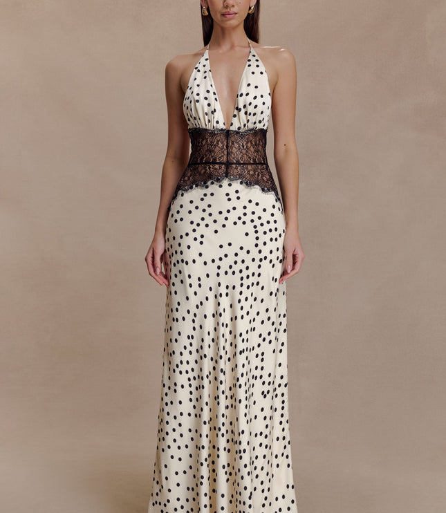 Women's V-Neck Polka Dot Maxi Dress for Summer Weddings