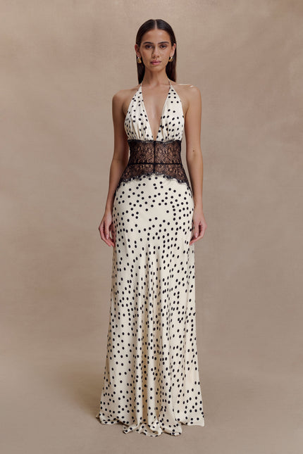Women's V-Neck Polka Dot Maxi Dress for Summer Weddings