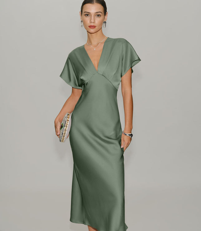 Women's V-Neck Tiered Midi Wedding Guest Dress, Summer