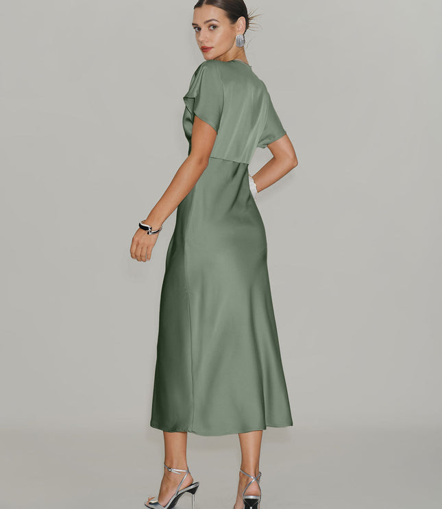 Women's V-Neck Tiered Midi Wedding Guest Dress, Summer