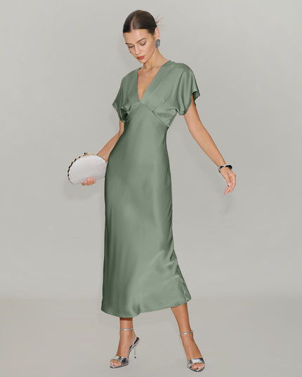 Women's V-Neck Tiered Midi Wedding Guest Dress, Summer