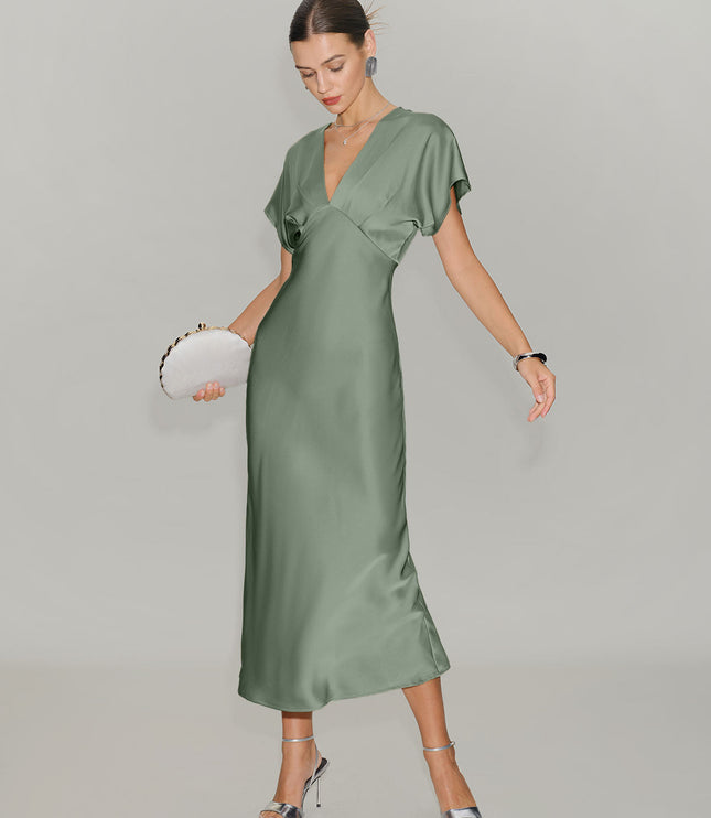 Women's V-Neck Tiered Midi Wedding Guest Dress, Summer