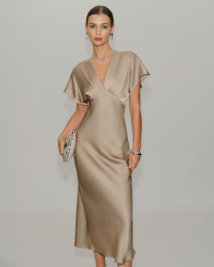 Women's V-Neck Tiered Midi Wedding Guest Dress, Summer