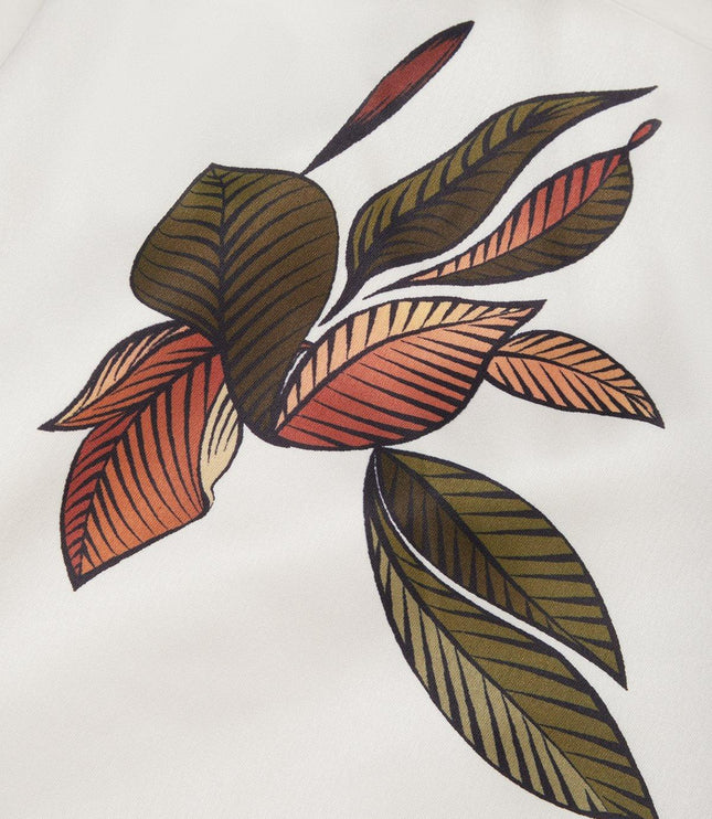 Detailed leaf print with gold and coral striped botanical design