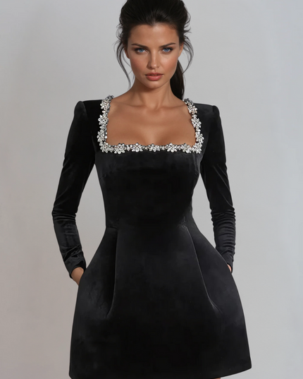Women's Velvet Mini Homecoming Dress Wedding Guest Party