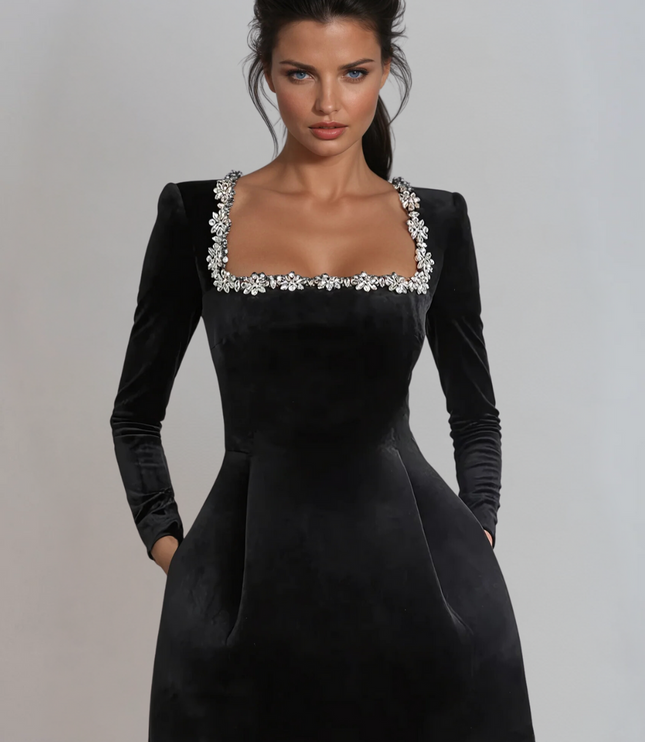 Women's Velvet Mini Homecoming Dress Wedding Guest Party